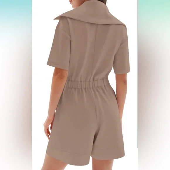 Casual Gray Zip-Up Romper - Picture 4 of 5